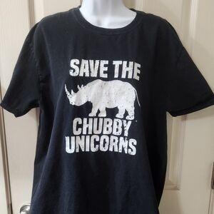 Black  T-Shirt with Rhino Print Save The Chubby Unicorns